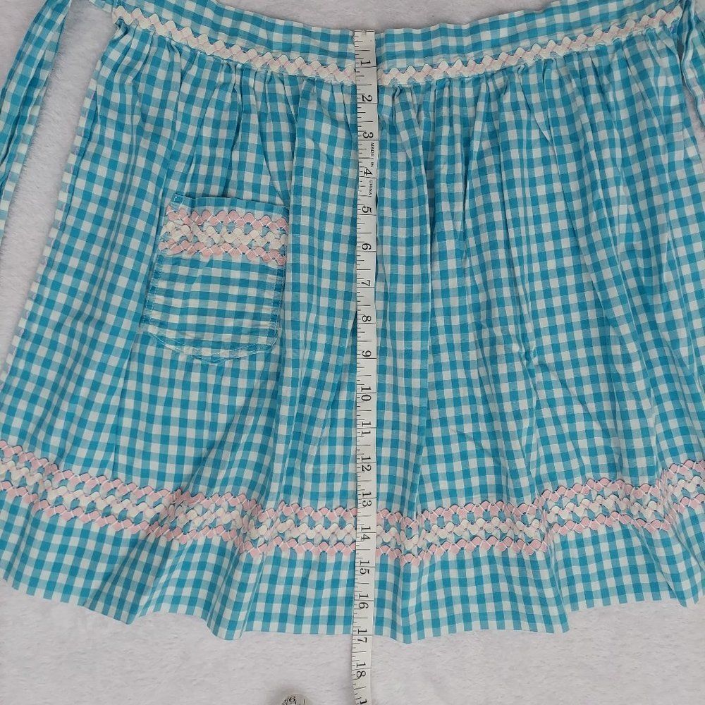 Vintage Handmade Gingham Apron, Teal - Picture 9 of 14